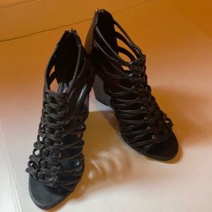 Black gladiator peep toe shoe